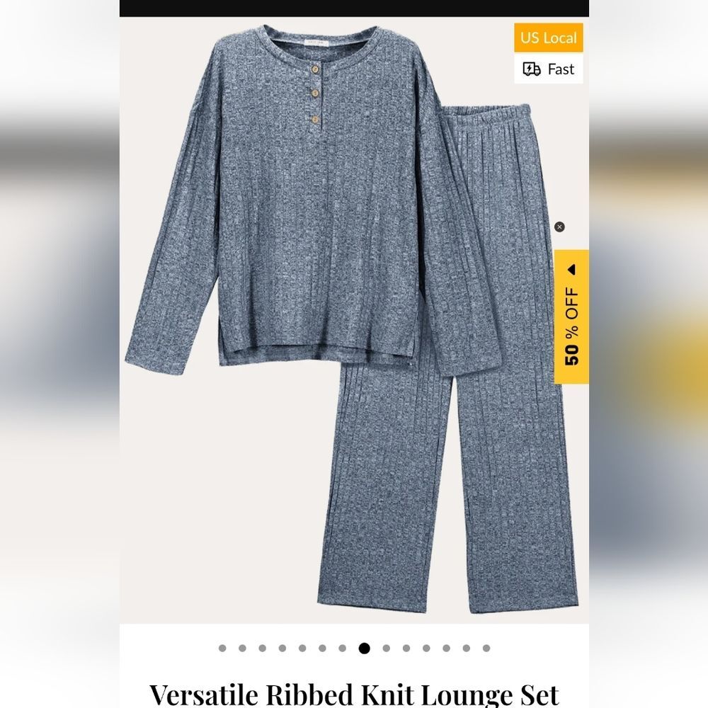 NWT Heather Blue Ribbed Knit Two-piece Lounge Pajama Set